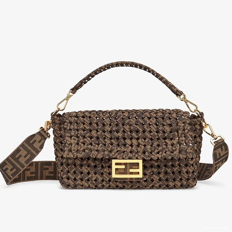Baguette Interlace Medium Bag In Fabric Coffee Fendi 0822
